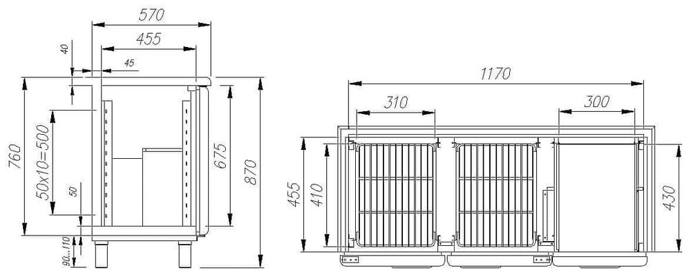 Стол холодильный Polus T57 M2-1 9006-1(2)9 (BAR-250)