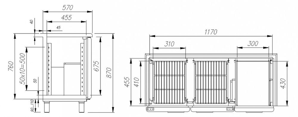 Стол холодильный Polus T57 M2-1-G X7 0430-1(2)9 (BAR-250С Сarboma)